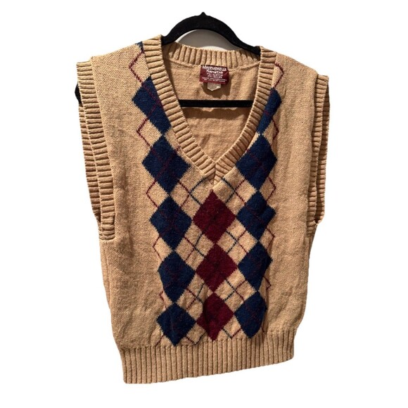 Vintage Sweaters - VTG 70/80s Mademoiselle Knitwear Argyle Sweater Vest Size Medium
